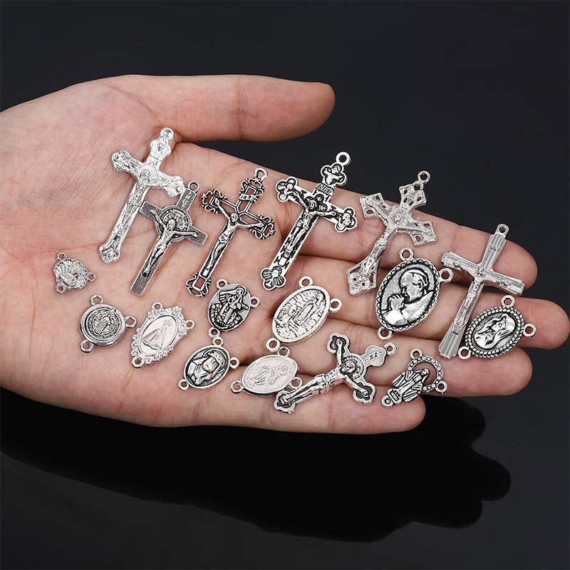 10-pack A variety of Christian retro little Virgin Mary connector Spirit Holy Jesus Father Anthony pendant cross bracelet connector 10