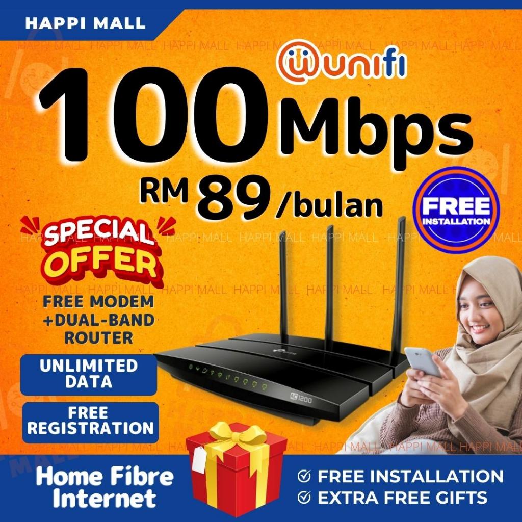 100 Mbps UNIFI Home Fibre Broadband High Speed Internet - Unlimited Data, Free Modem & Router (Free 3 mths)