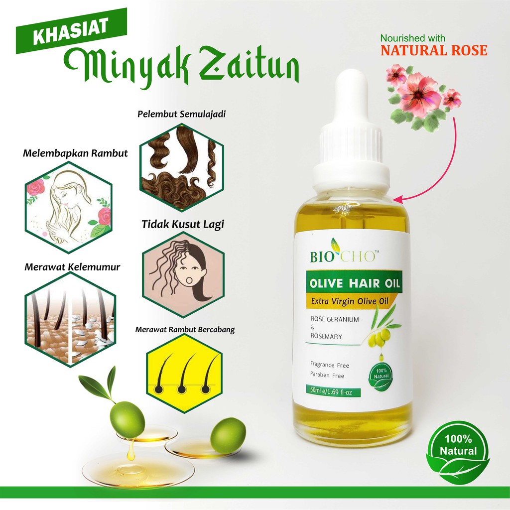 100% NATURAL - MINYAK RAMBUT ZAITUN/ HAIR OLIVE OIL 50ML - MENGUATKAN - PELEMBUTKAN RAMBUT (Anti dandruff - kelemumur )