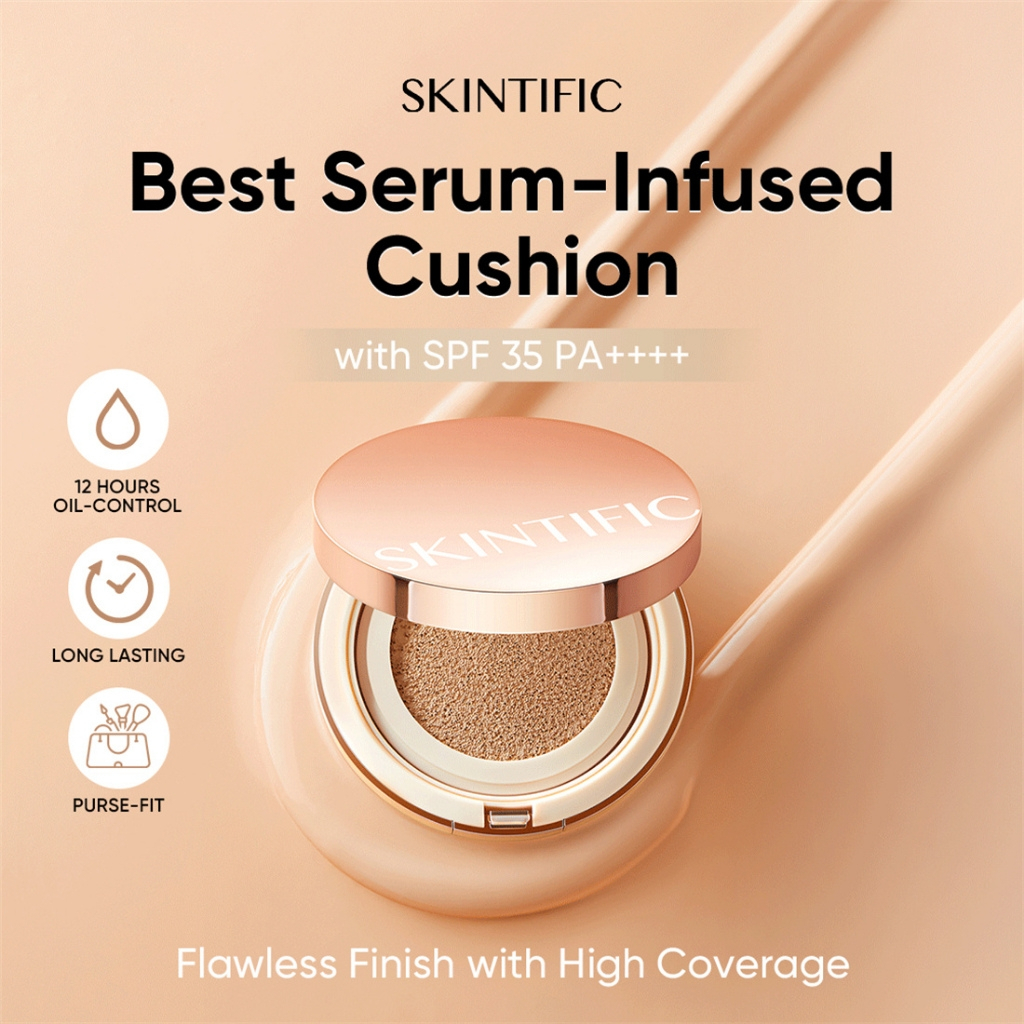 [100% Ori] SKINTIFIC Cover All Perfect Cushion High Coverage Poreless Flawless Foundation 24H Long-lasting SPF35 PA++++