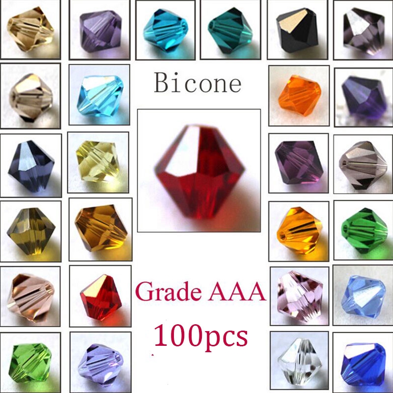 100Pcs 4mm Bicone Faceted Crystal Glass Loose Spacer Beads Cone Crystal Bead For Earrings Bracelet DIY Jewelry Making