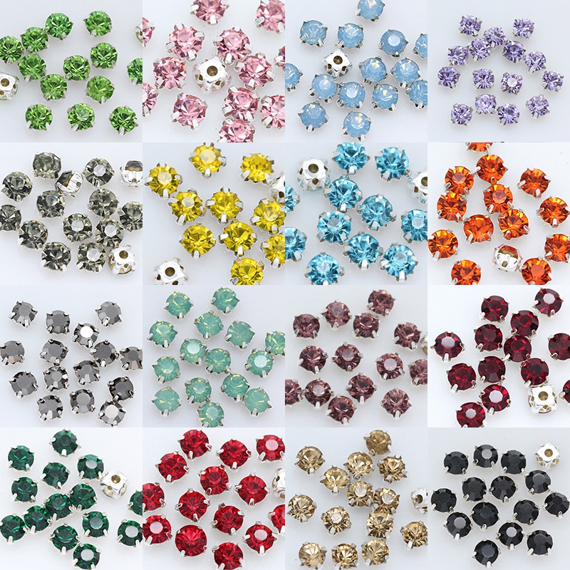 100pcs 4MM crystal glass Sew On Rhinestones diamante silver copper claw Montees sewing Gem stone beads For Needlework DIY necklace earring jewelry making Garment Decorations