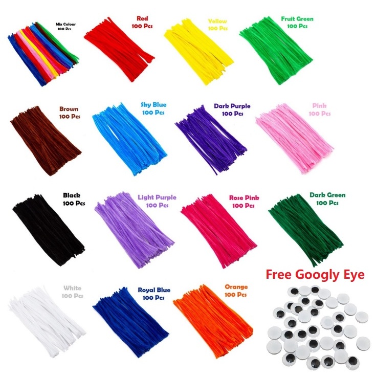 100 Pcs Chenille Stems Colorful Sticks Pipe Cleaner Rod Diy Material For Art and Craft 100 Pcs 扭扭棒