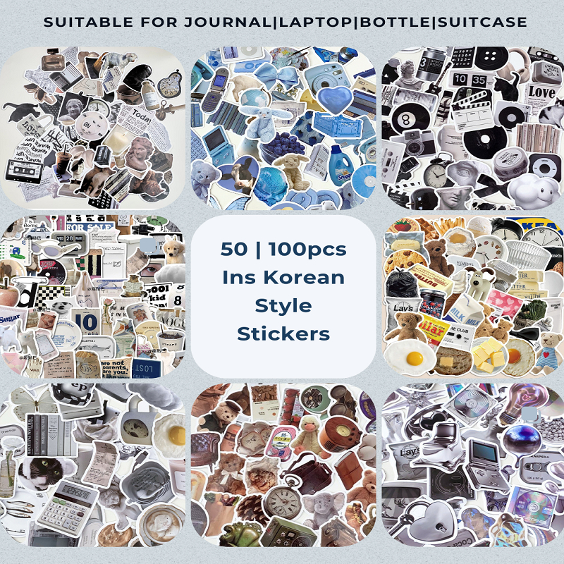 100pcs Ins Korean Style Stickers Decoration Journal Sticker For Laptop Bottle Suitcase Waterproof Cute Scrapbook Sticker