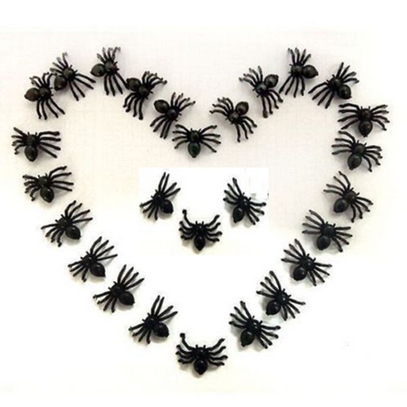 100Pcs Plastic Black Spider Trick Toy Party Halloween Haunted House Prop Decor