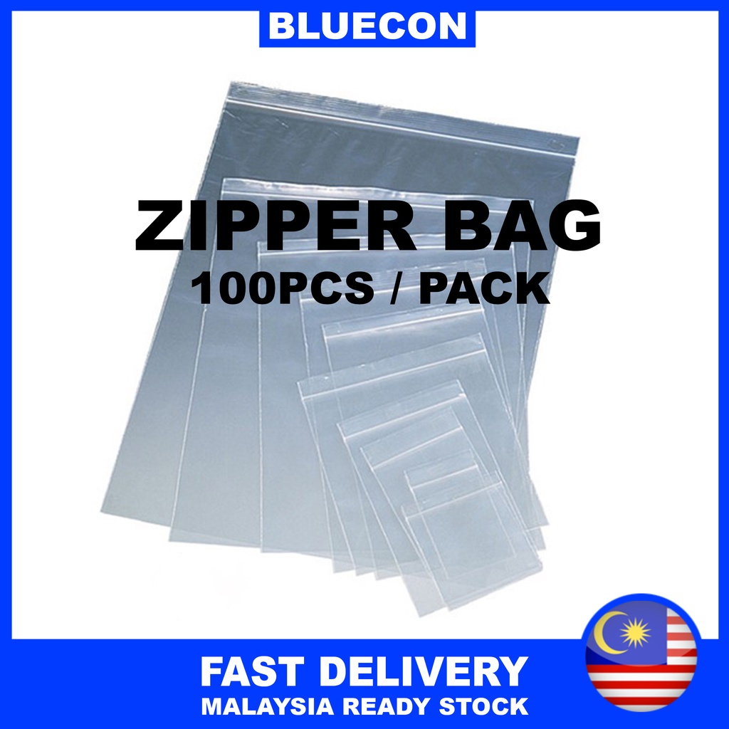 100pcs Small Medium Zipper Bag Zip Bag Lock Plastik Beg Zip Travel Storage Plastic Bag Transparent Sealable Food Grade