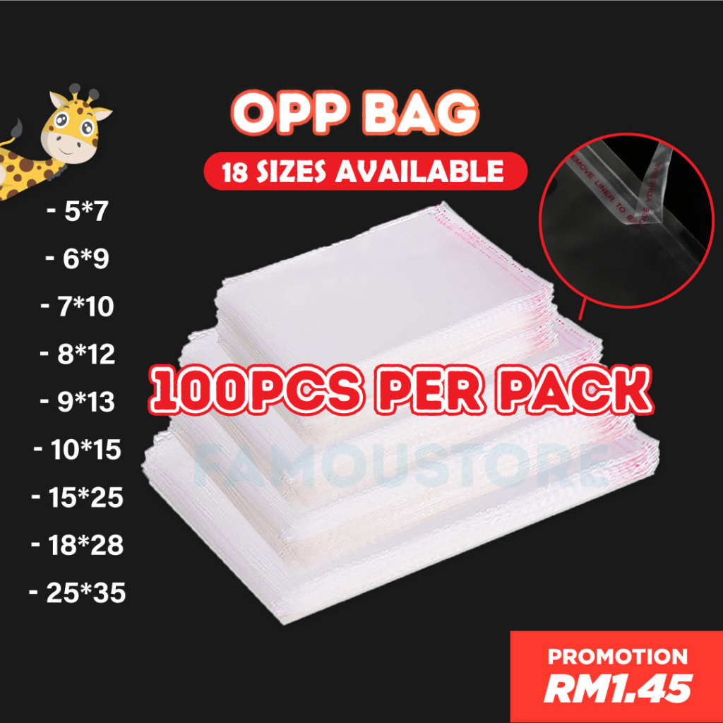 100PCS Transparent OPP Plastic Bag Self Adhesive Plastic Bag Plastik Packaging Beg Buku Tudung Baju Kurung 不干胶自粘透明袋子