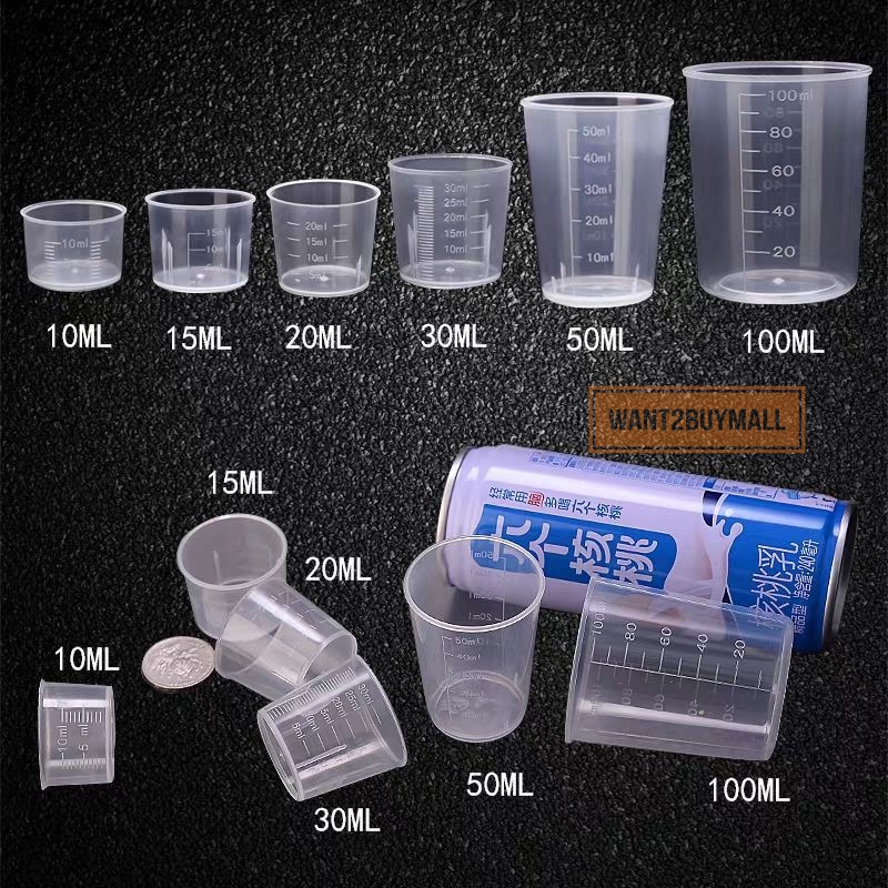 10/15/20/30/50/100ml Measuring Cup Scale Plastic Clear Plastik Graduated Baking Beaker Liquid Measure Cawan Penyukat 量杯