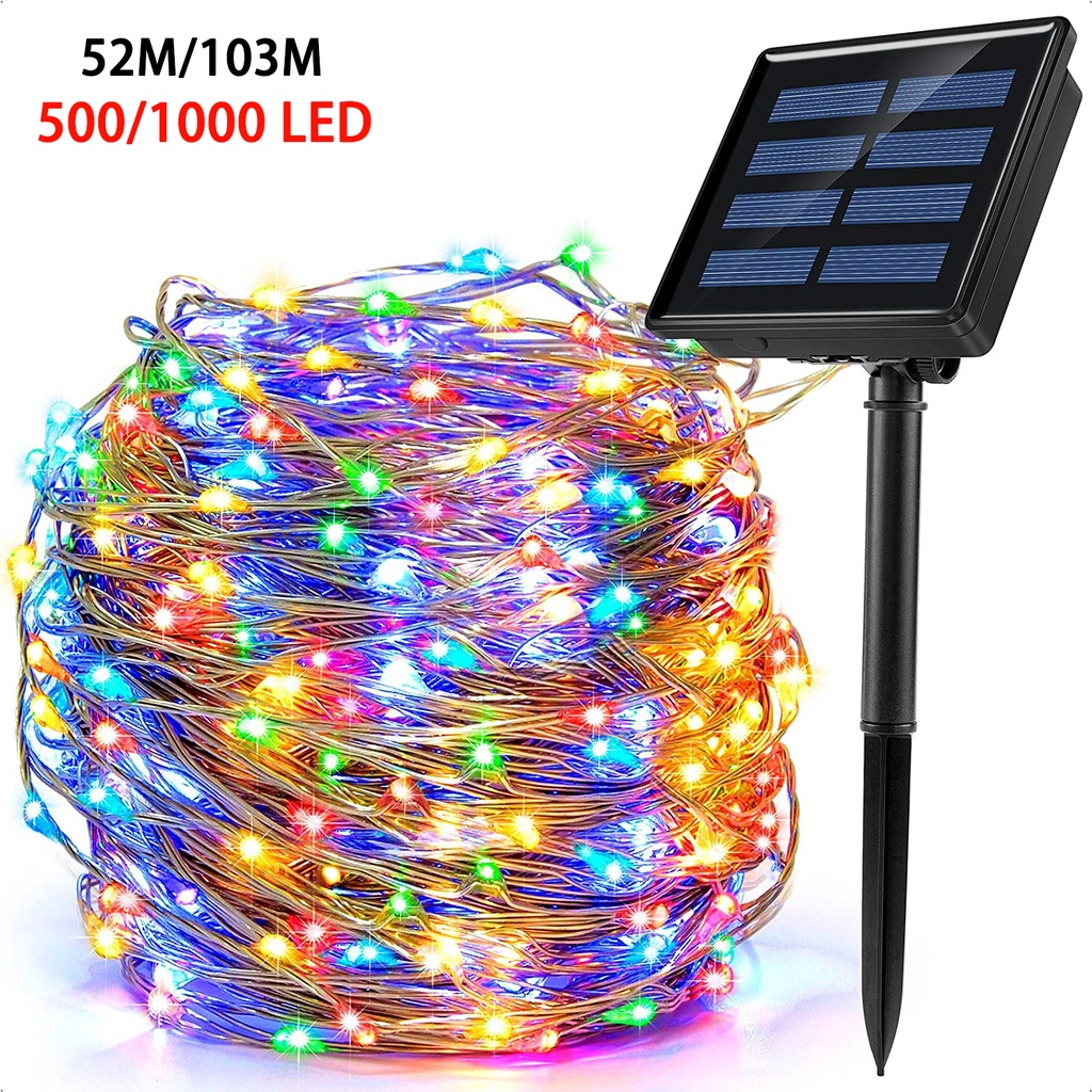 103M/52M/42M/32M/22M/12M/7M Solar Lights LED Fairy String Lights Waterproof 8 Lighting Modes String Lights lampu Raya Solar for Garden Patio Tree Wedding Party Decor New Year Christmas Gift