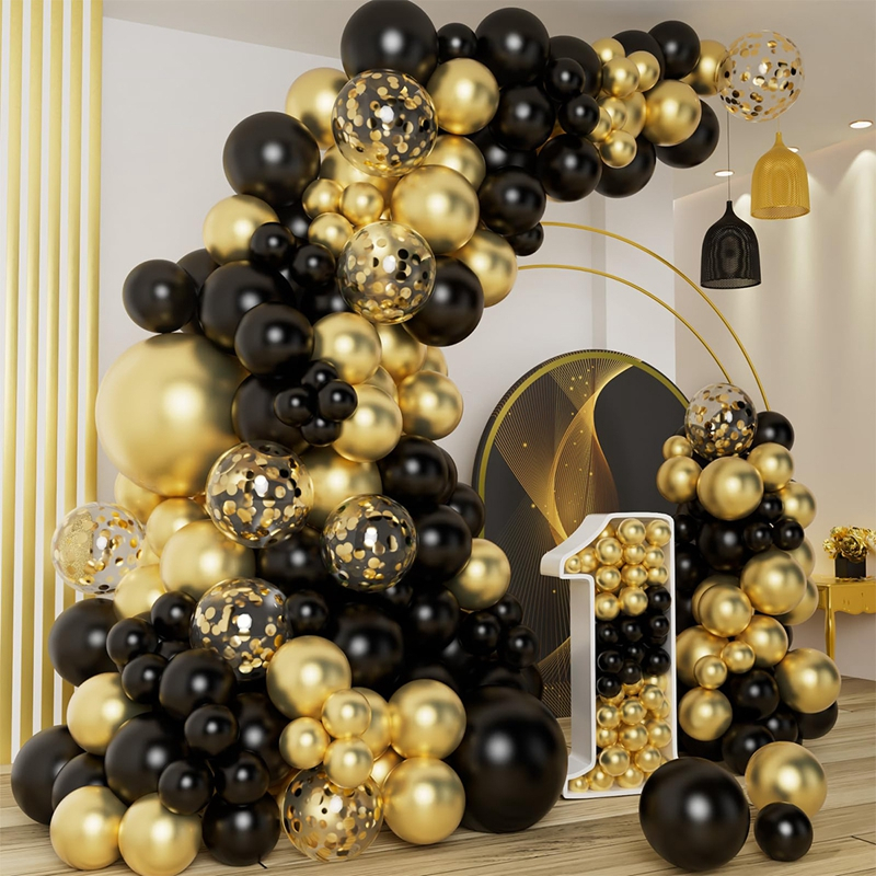 109pcs/set Black Gold Balloons Set Metallic Silver and Gold Confetti Balloons for Anniversary Wedding Graduation Party Decorations Happy 30 40 50th Years Old Birthday Party Decor