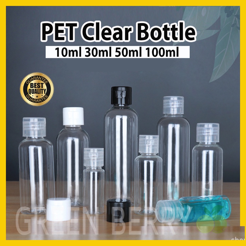 10ml 30ml 50ml 100ml PET Plastic Bottle | Botol Plastik | Round and Square Bottle with flip cap & screwed cap