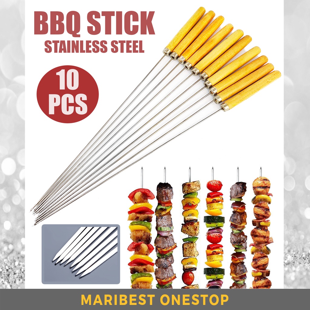 10PCS BBQ SKEWER Reusable Barbecue Skewer Stainless Steel Grilling Kebab Stick Grill Stick BBQ Tools Barbecue Rod