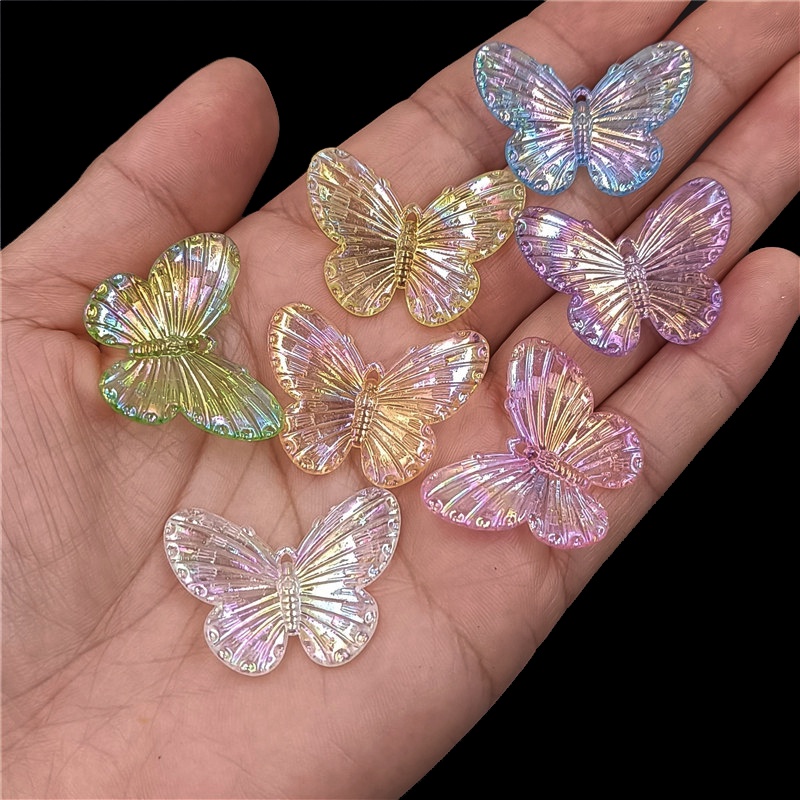 10Pcs 30*23mm Laser Candy Color Butterfly Beads DIY Handmade Material for Necklace Fashion Jewelry Accessories Bracelet Making