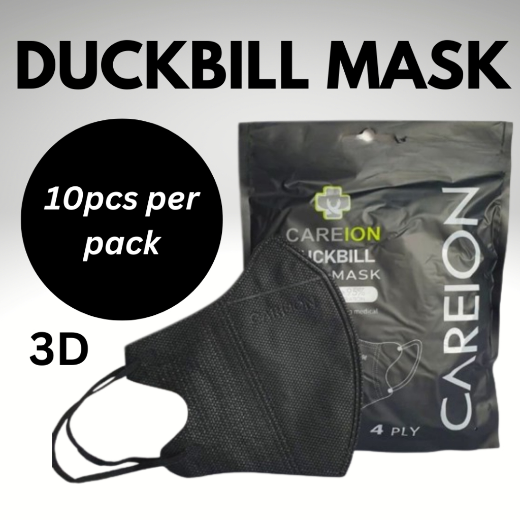 [10pcs per pack] Careion Duckbill Mask Black Mask White Mask 3D Earloop/Headloop Hijab Talinga Face Mask 4PLY V Mask