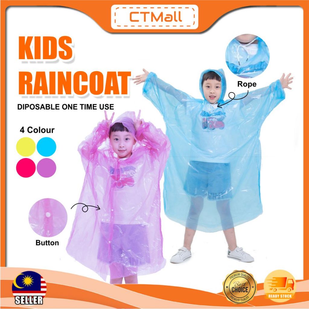 12.12CTMALL Rain Coat Kids Raincoat Disposable Baju Hujan Budak Kanak Kanak One Time Use Kids Travel Baju Hujan 小孩雨衣