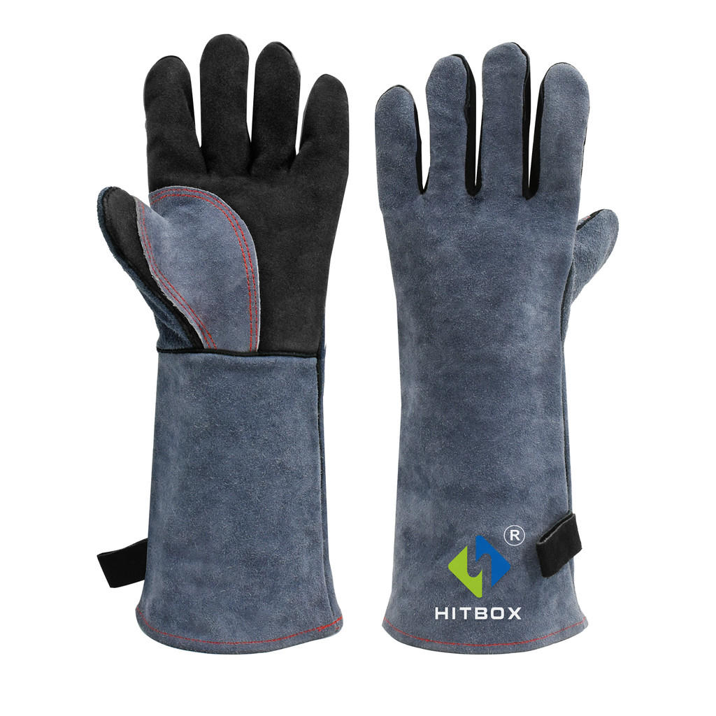 14/ 16 inch Welding Glove Cow Leather Hand Gloves Heat Fire Resistant For Barbecue, Gardening, Animal Therapy 1 Pairs