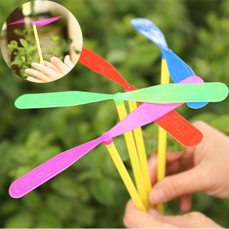 14cm Kids Game Colourful Plastic Bamboo Dragonfly Shape Rotating Flying Hand Rub Classic Toys Kipas Terbang Budak Mainan