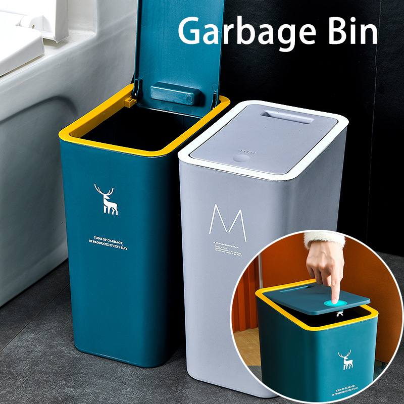 15L Rectangular Trash Can Kitchen Bathroom Toilet Trash Can Living Room With Lid Waste Garbage Bin