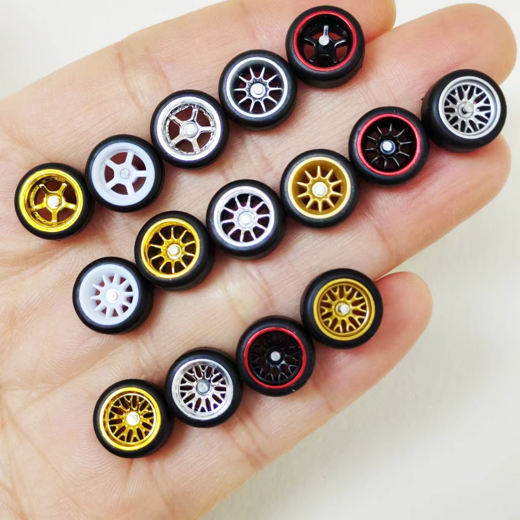 1/64 Alloy Car Wheels 10.8mm BBS ADVAN CE28 Rubber Tires for 1:64 Mini Toy Car Model Hot Wheel/Matchbox/Domeka/Tomy