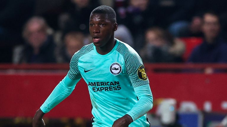 Brighton and Hove Albion&#39;s Moises Caicedo in action during the Carabao Cup fourth round match at The Valley, London.