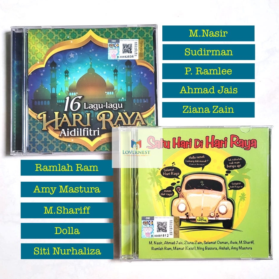 16 Lagu-Lagu Hari Raya Aidilfitri CD & Satu Hari Di Hari Raya CD M.Nasir P.Ramlee Sudirman Ziana Zain Siti Nurhaliza