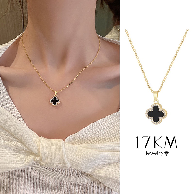 17KM Elegant Four-leaf Clover Pendant Necklace Vintage Gold Chain Choker Women Jewelry Accessories