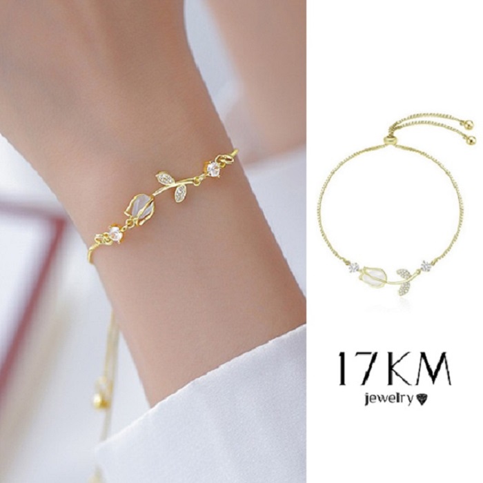 17KM Fashion Tulips Bracelet for Women Lover Friendship Wristband Gold Bracelets Birthday Gift Wedding Jewelry Accessories