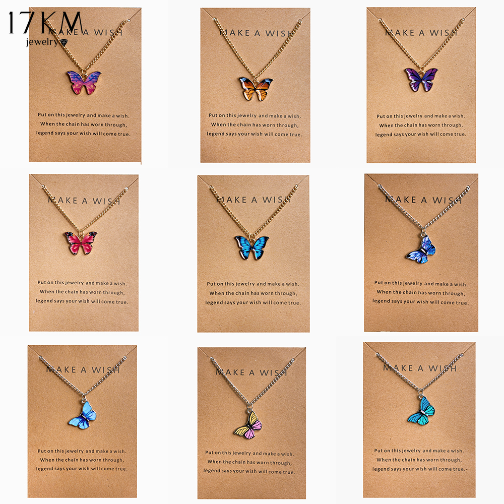 17KM Korean Fashion Butterfly Pendant Necklace for Women Gold Color Statement Necklace Jewelry Accessories