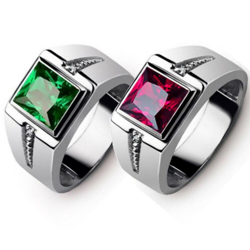 18K Platinum Men Fashion Jewelry Ruby Emerald Engagement Wedding Crystal Gemstone Rings