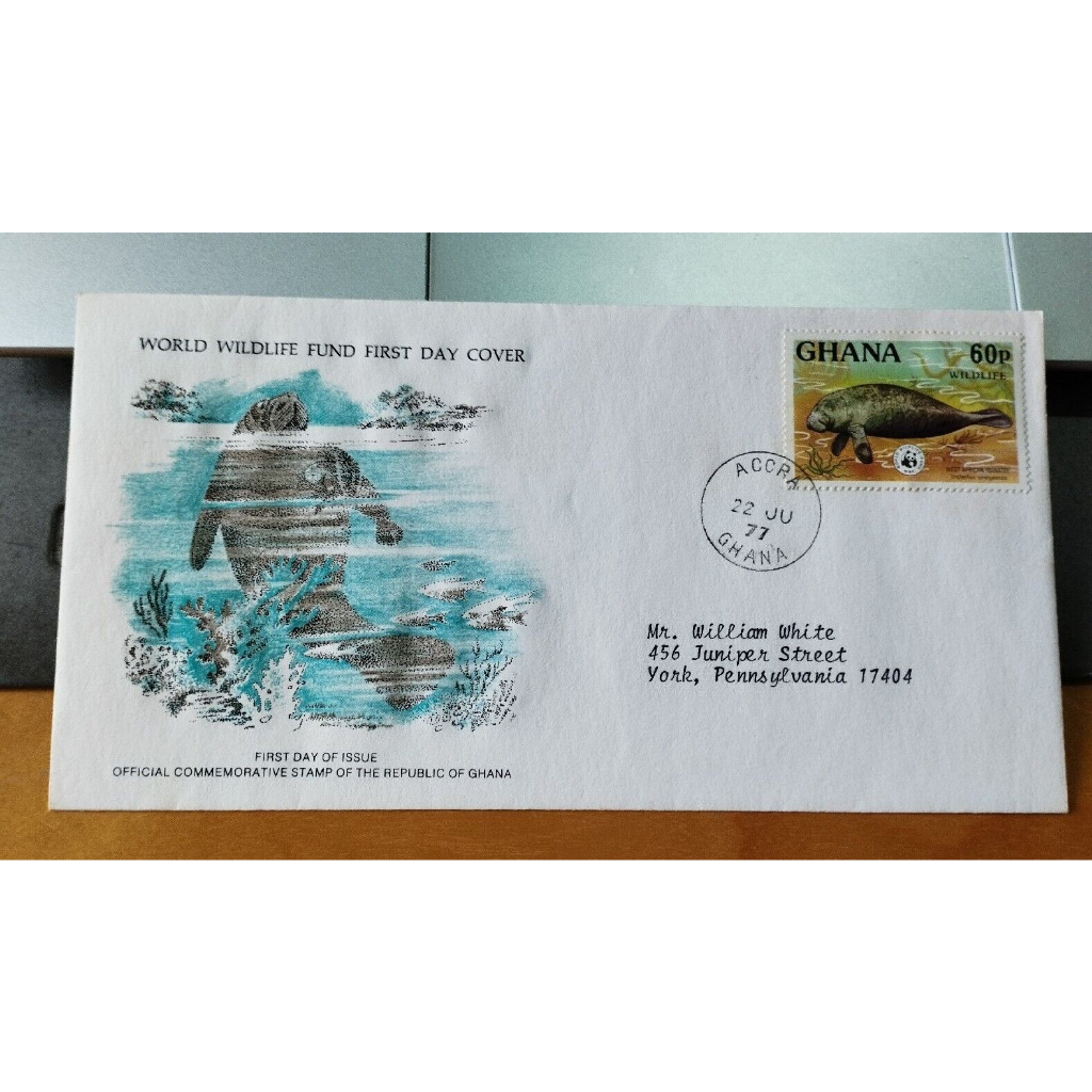 1977 World Wildlife WWF Stamp FDC GHANA West African Manatee Dugong 西非美人鱼