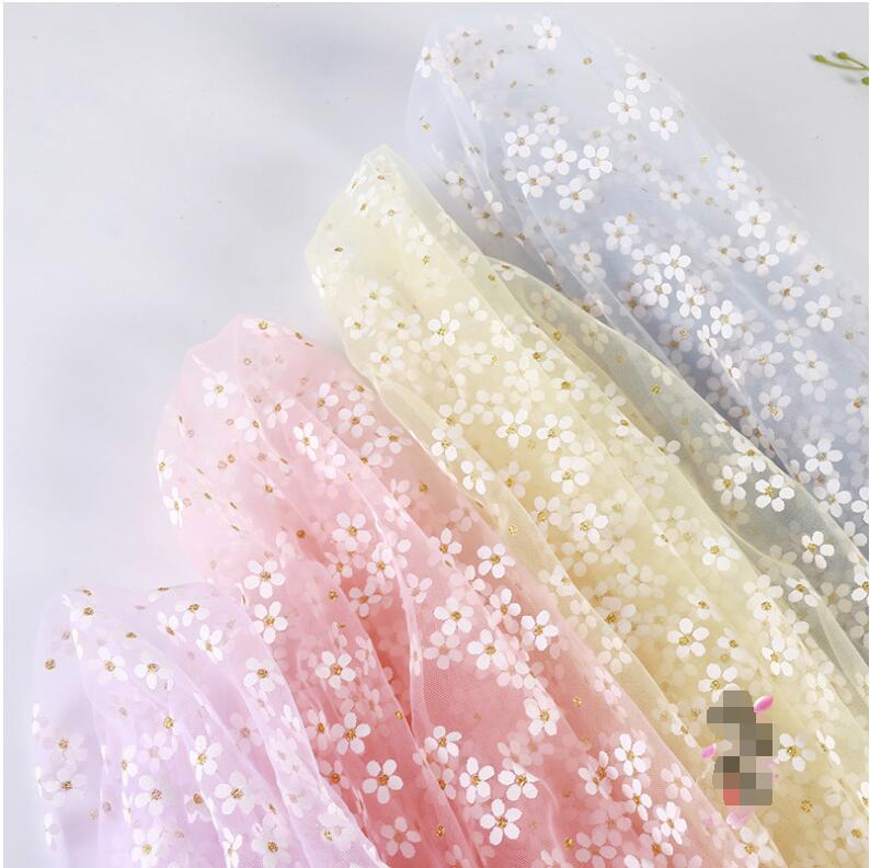 1 Meter Organza Plum Blossom Printed Transparent Soft Yarn Fabric Gauze Skirt Princess Dress Fabric 1.5 Meter Width