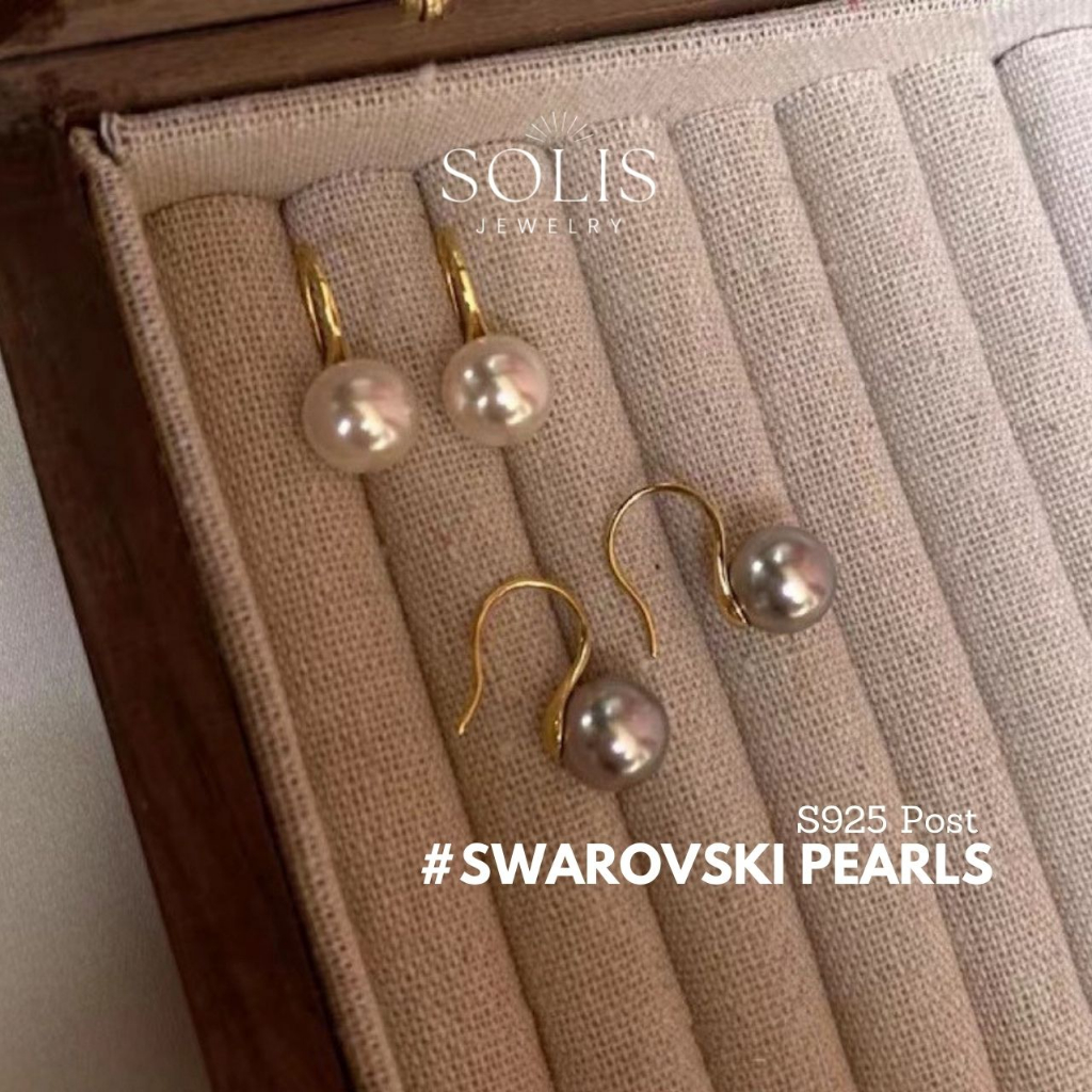 1 Pair Sw*rovski Pearl Hook Earrings S925 Silver Post Bright Sparkly Earring For Women ER354