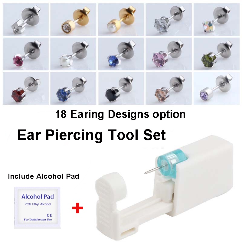 ❤ 1pc Disposable Ear Piercing Tool Set with Earing Hypoallergenic Ear Piercing Earrings Set Kit Tool Studs 打耳洞工具穿耳器耳钉枪|