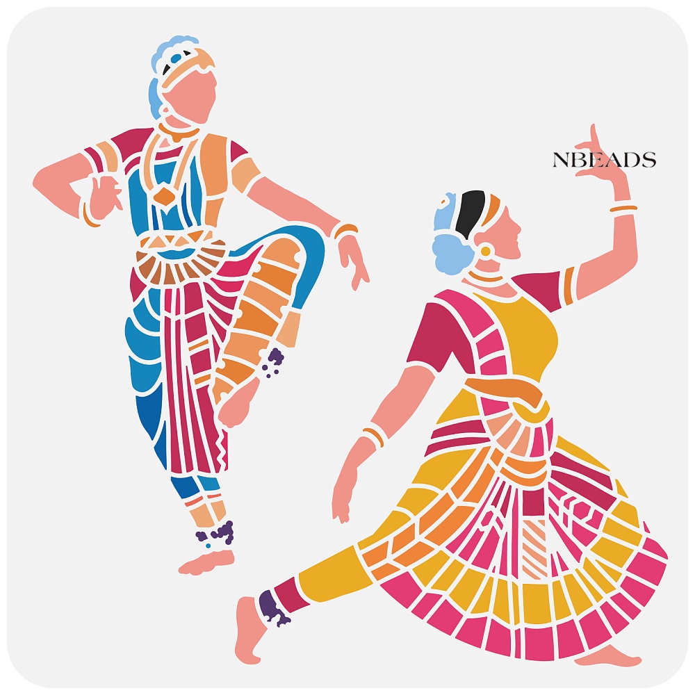 1pc Indian Dance Stencils30x30cm Indian Stencil Template Plastic 2 Indian Dancer Pattern Stencils Reusable Classical Dance Stencils DIY Home Decor Stencil for Indian Craft Painting