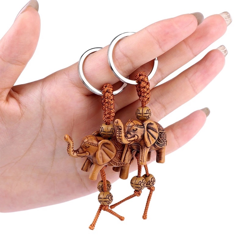 1Pc Lucky Keychain Unisex Elephant Carving Resin Pendant Key Ring for Car Bag Keychains Accessories