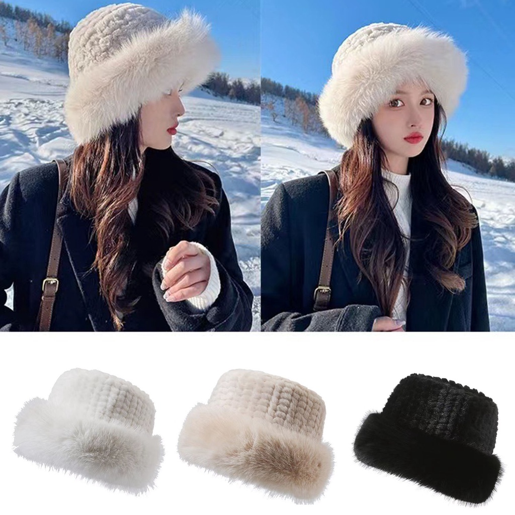 1PC Popular Women Fluffy Hat With Earmuffs Russia Style Round Cap Solid Color Casual Beanies Caps Winter Supplies