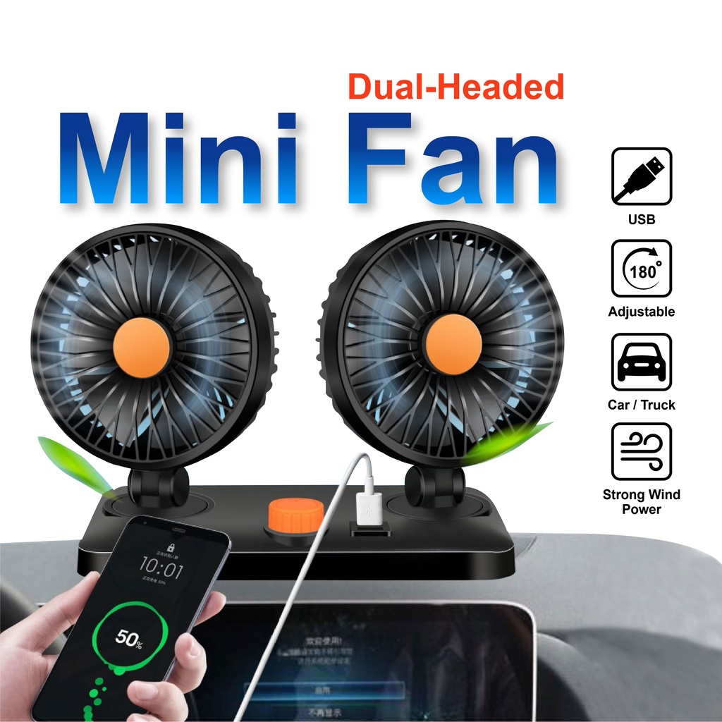 1PC Portable Double Headed Electric Fan 12V Car Van Air Conditioning Auto Cool Kipas Kereta Dua Kepala