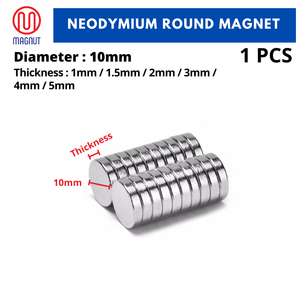 1pcs- Diameter : 10mm * Thickness : 1mm/1.5mm/2mm/3mm/4mm/5mm Rare Earth Neodymium Round Magnet