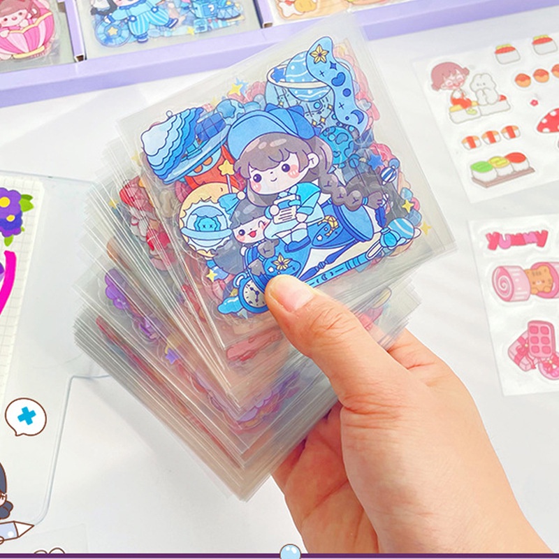 【1 PCS】1,000 Patterns Waterproof sticker Single Sheet Bulk Stickers 8 * 8cm Creative Handbook Stickers ins Girl Cartoon PET Waterproof Stickers Primary School Students Cute Transparent Stickers DIY Water Cup Phone Case Stationery Stickers