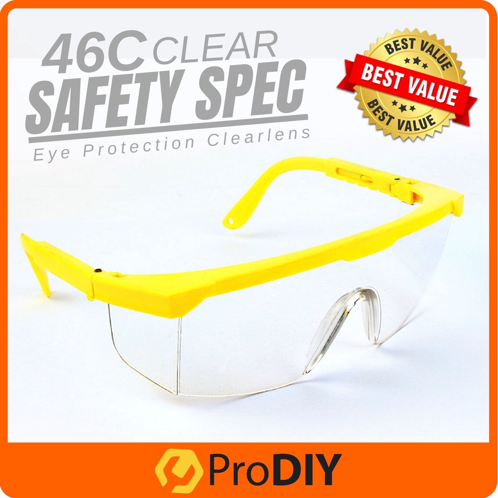 1PCS 46C Clear Glasses Safety Spec Goggles Eye Protection Clearlens Cermin Mata Bertukang ( RANDOM COLOUR )