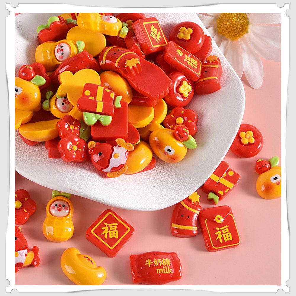 1pcs Chinese New Year Series Resin Sticker Cute Red Banger Lantern Charm Patch Diy Home Decor Craft Supplies Jewelry Making Accessories Y