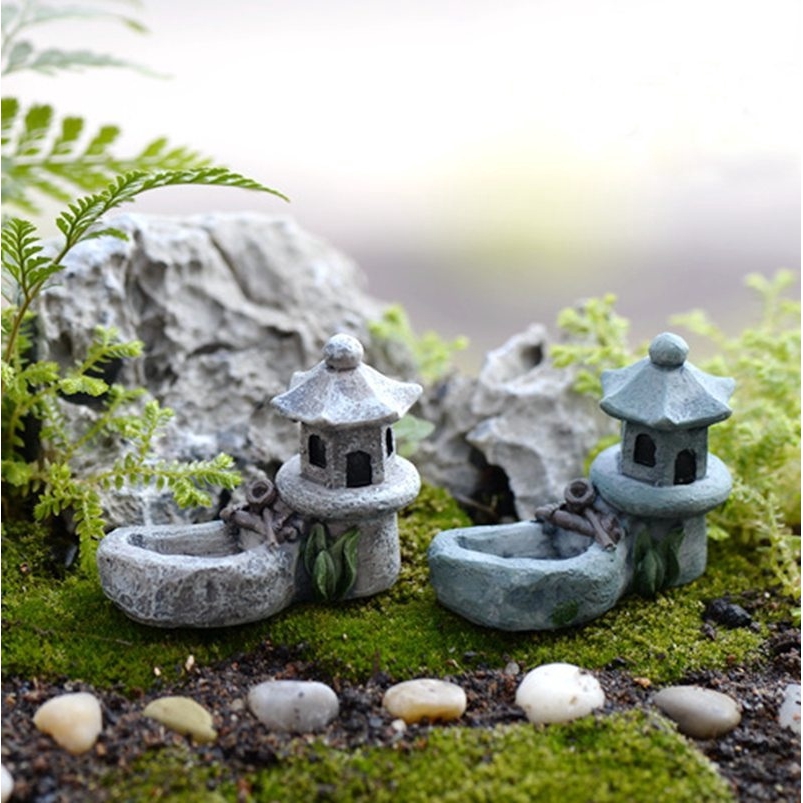 1Pcs Mini Pool Tower Miniature Landscape Ornament Garden Bonsai DollHouse Decoration