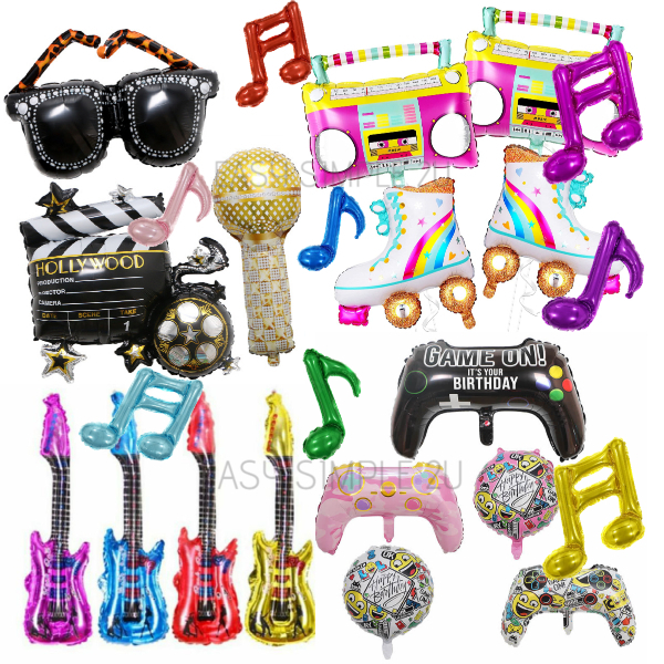 (1 Piece) Guitars Saxophones Musical Note Instruments Radio Ice Skate Video Gamer Hollywood Director Microphone Balloon