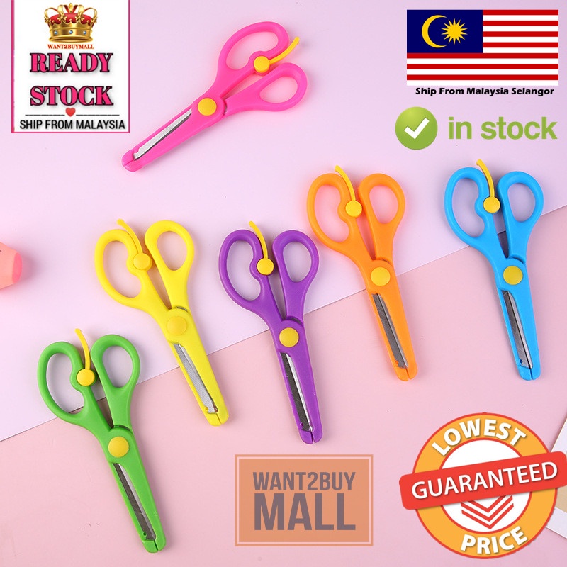 (1 Piece) Preschool Training Scissors Child-Safe Handmade Kids Art Craft Safety Scissors Round Tips Kanak Gunting