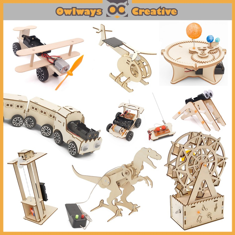 【1】Science STEM RBT DIY Robotics Set Assemble Wooden Kit Experiment Education Toys