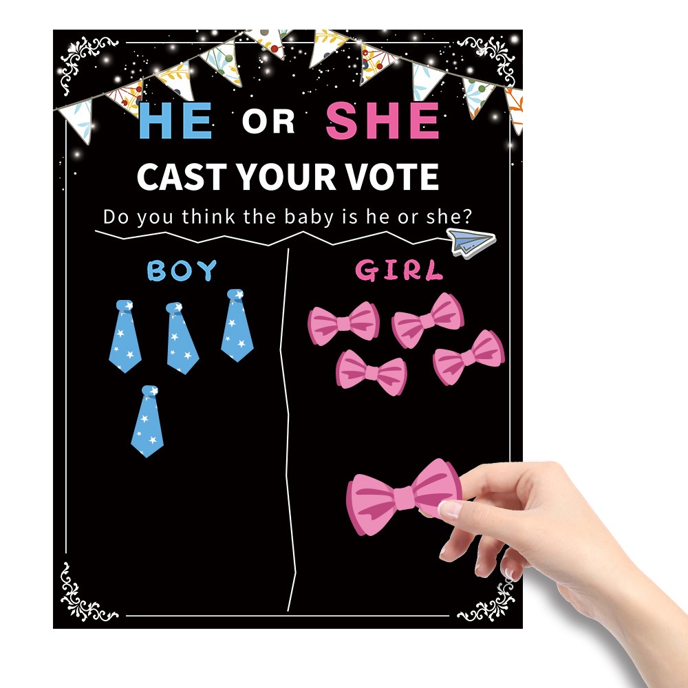 1 Set Gender Reveal Board Games He Or She Voting Poster Board With Stickers For Gender Secret Baby Shower Party Decoration