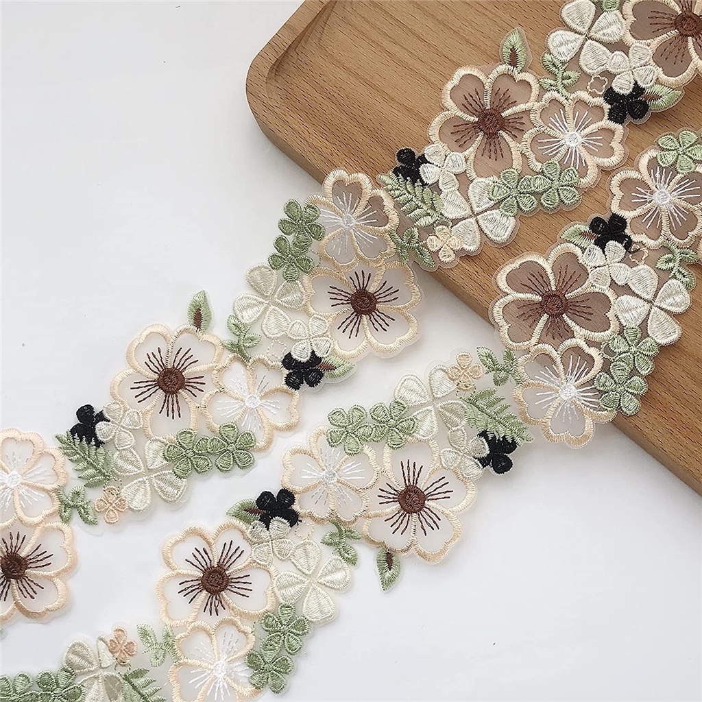 1Yard 3D Flower Lace Trim , Flower Embroidery lace Ribbon for Dress /Wedding/Bridal DIY Sewing Decoration 6.5CM Wide