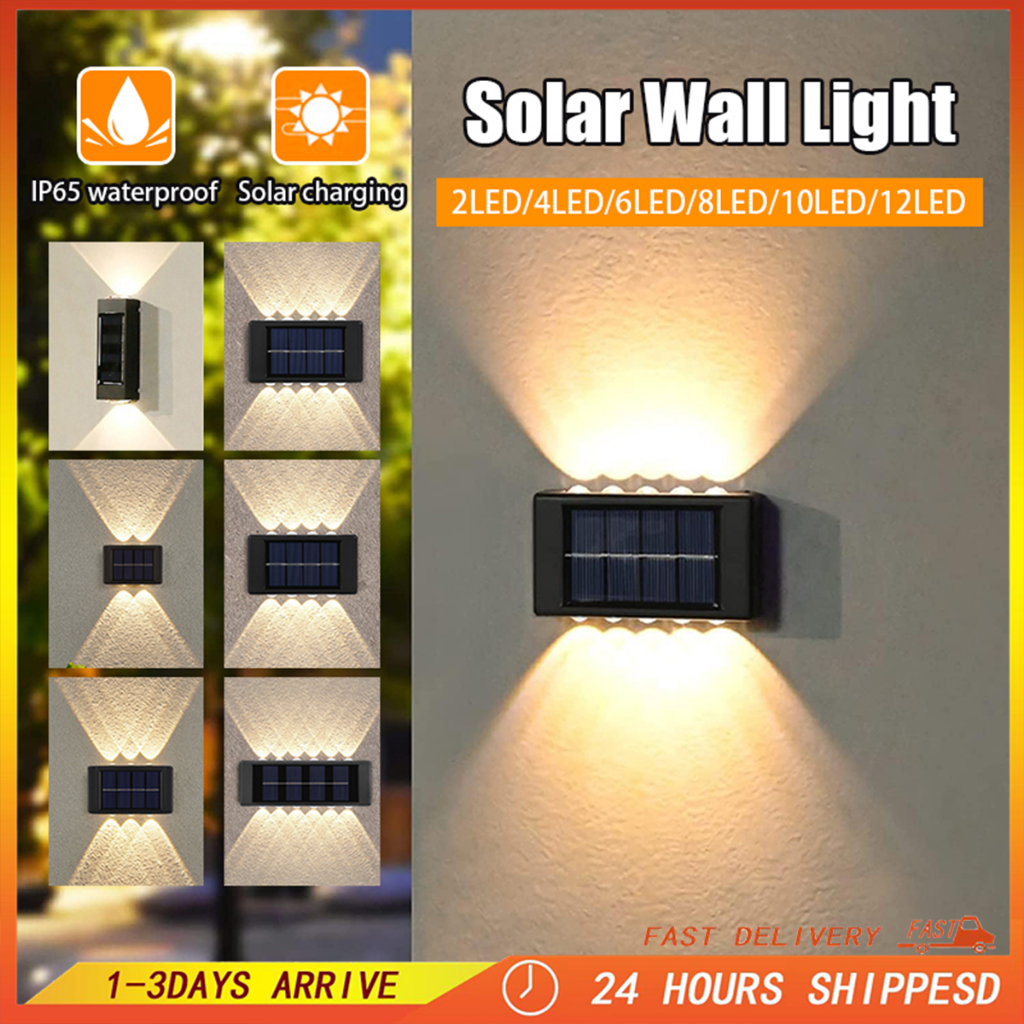 2-12 LED Solar Wall Lamp Outdoor Waterproof Light for Courtyard Street Landscape Spotlight Garden Decor Lampu Dinding聚光灯