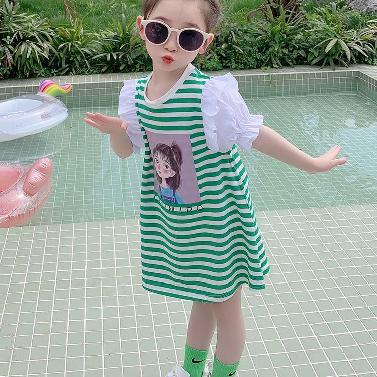 [2-9 Years] Girl Dresses Stripe Short Sleeve Printed Dress Casual Dress Fashion Clothing For Kids