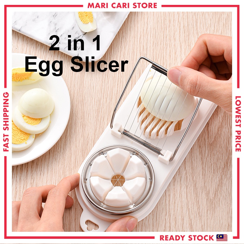 2 in 1 Egg Cutter Pemotong Telur Rebus Fruit Food Slicer Stainless Steel Kitchen Tools Kitchenware Household